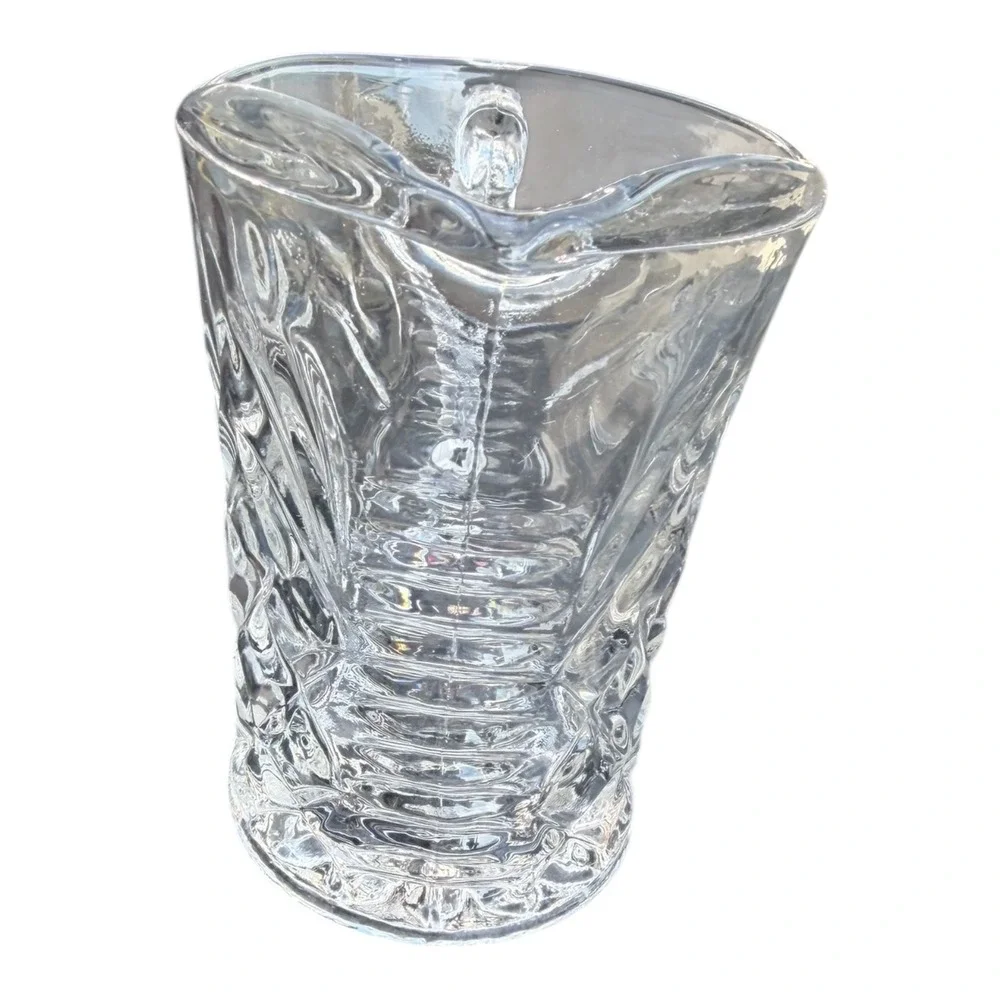 Vintage Crystal Glass Pitcher Clear Cut Diamond Star Pattern Heavy Small Creamer